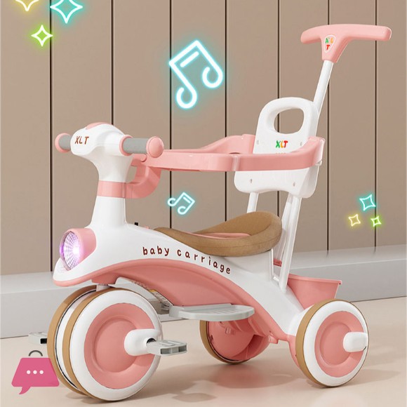 3-Wheel Music Tricycle for Kids Baby Pedal Trike with 4-in-1 Function Made of Durable Plastic