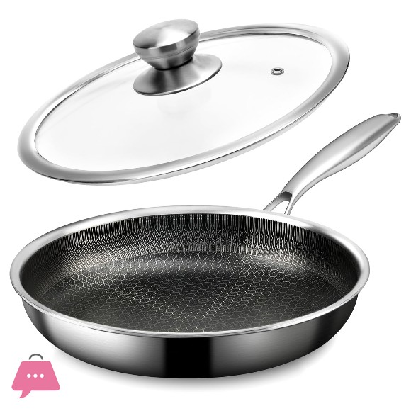 304 Stainless Steel Honeycomb Laser Coated Non-stick Frying Pan with Lid Induction Safe