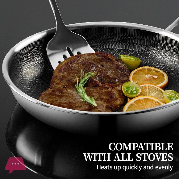 304 Stainless Steel Honeycomb Laser Coated Non-stick Frying Pan with Lid Induction Safe