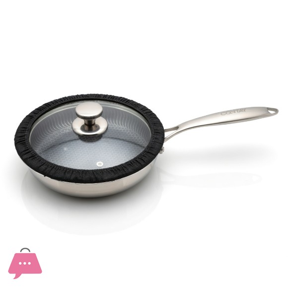 304 Stainless Steel Honeycomb Laser Coated Non-stick Frying Pan with Lid Induction Safe