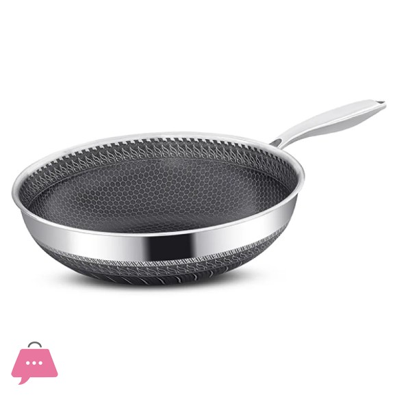 304 Stainless Steel Honeycomb Laser Coated Non-stick Single Handle Wok with Lid Induction Safe - 30CM