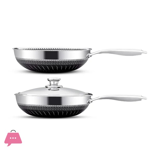 304 Stainless Steel Honeycomb Laser Coated Non-stick Single Handle Wok with Lid Induction Safe - 30CM