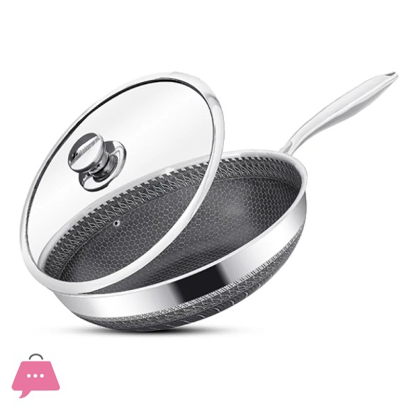 304 Stainless Steel Honeycomb Laser Coated Non-stick Single Handle Wok with Lid Induction Safe - 30CM