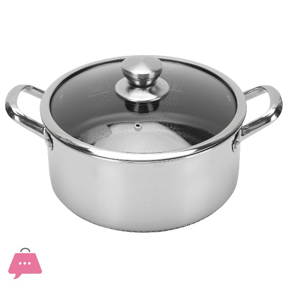 316 Honeycomb Laser Coated Stainless Steel Stockpot with Glass Lid Double 2 Handle Stock Pot Induction Safe