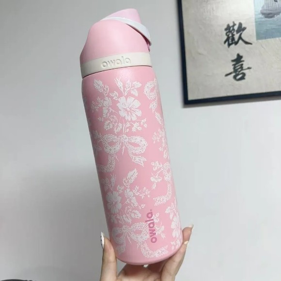 Owala 32oz FreeSip × UO Limited Edition Ribbon Toile Pink Lace Design Water Bottle