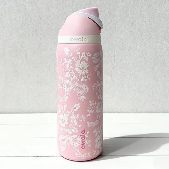 Owala 32oz FreeSip × UO Limited Edition Ribbon Toile Pink Lace Design Water Bottle