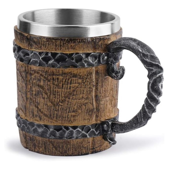 3D Coffee Mug Wooden Barrel Made of Steel and Resin