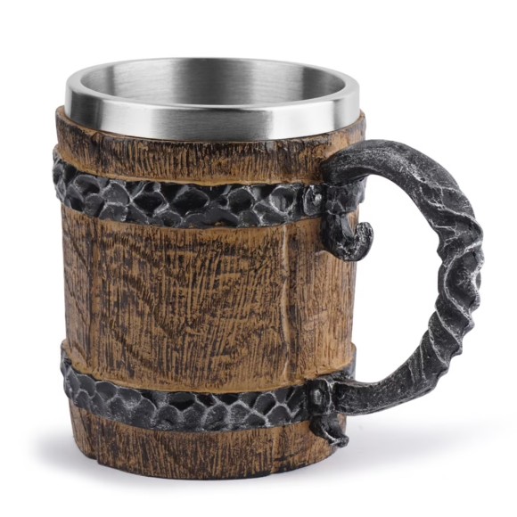 3D Coffee Mug Wooden Barrel Made of Steel and Resin