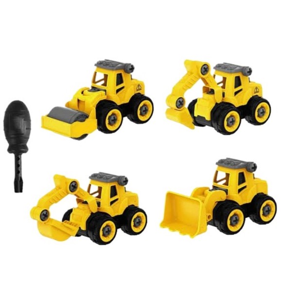 4 In 1 Construction Vehicles Truck Toys Set Take Apart Educational Portable Engineering Tool Toys Playset For Kids