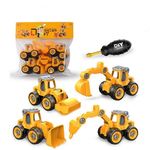 4 In 1 Construction Vehicles Truck Toys Set Take Apart Educational Portable Engineering Tool Toys Playset For Kids