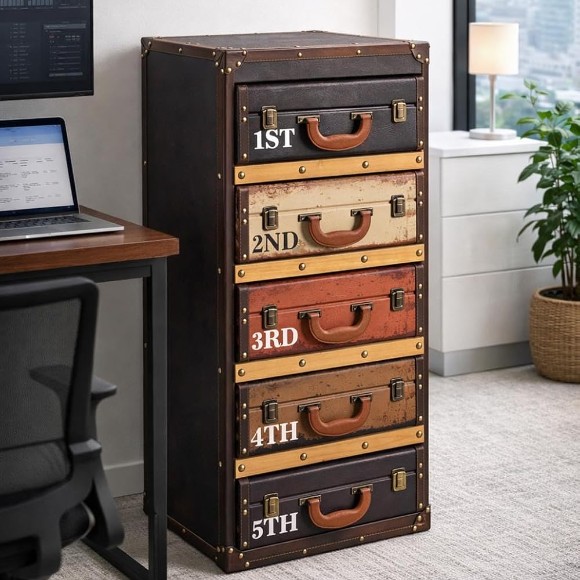 5 Compartments Suitcase Look Retro Suitcase Shelf - 41 x 30 x 64 cm