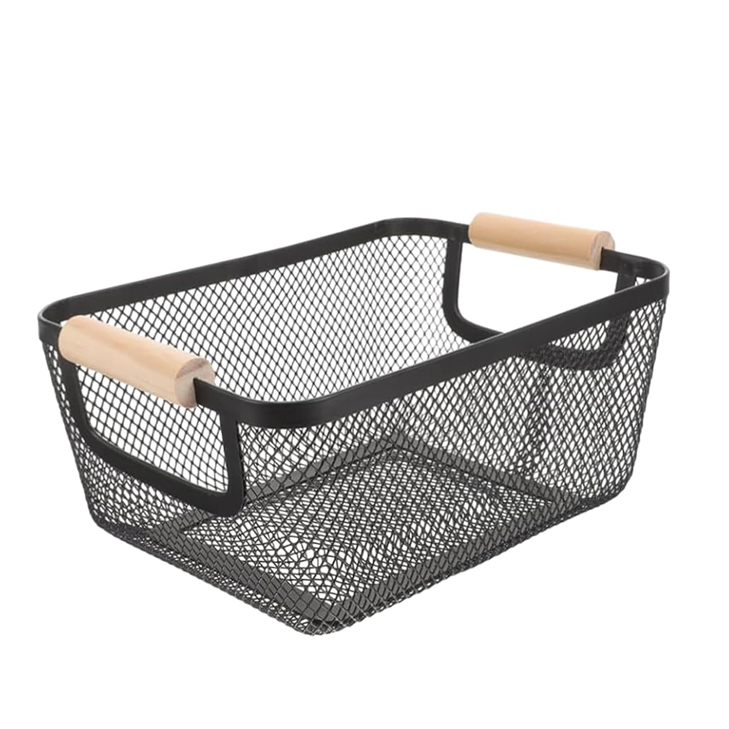 Metal Mesh Storage Basket with Wooden Handles – Set of 3