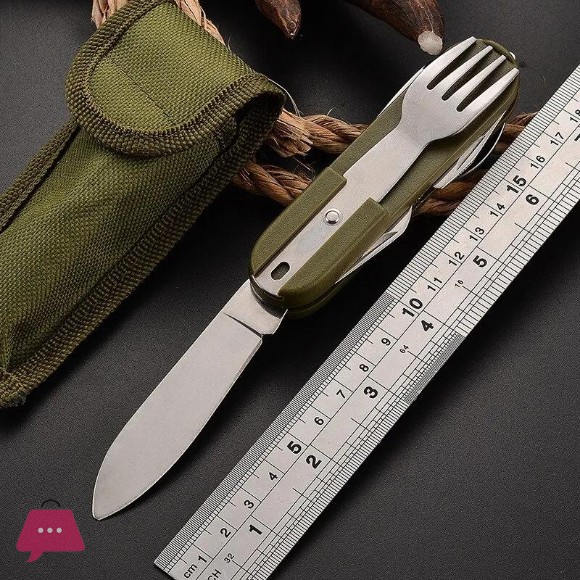 7 In 1 Multifunctional Outdoor Tableware Stainless Steel Foldable Fork Spoon Knife Picnic Camping Hiking Travelling Dinnerware