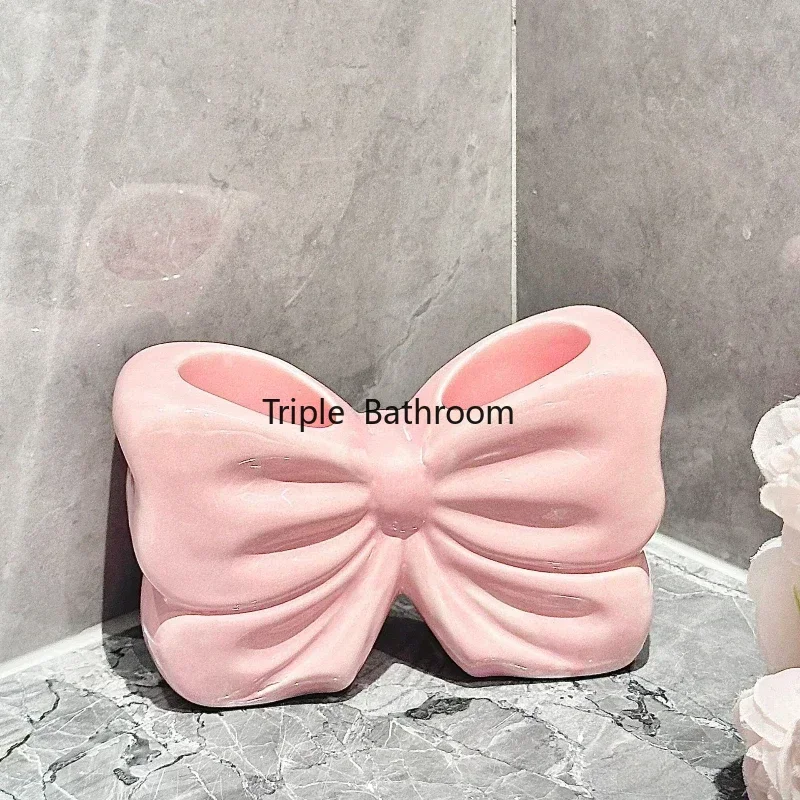 Ceramic Bow Holder Toothbrush Toothpaste Brush Holder