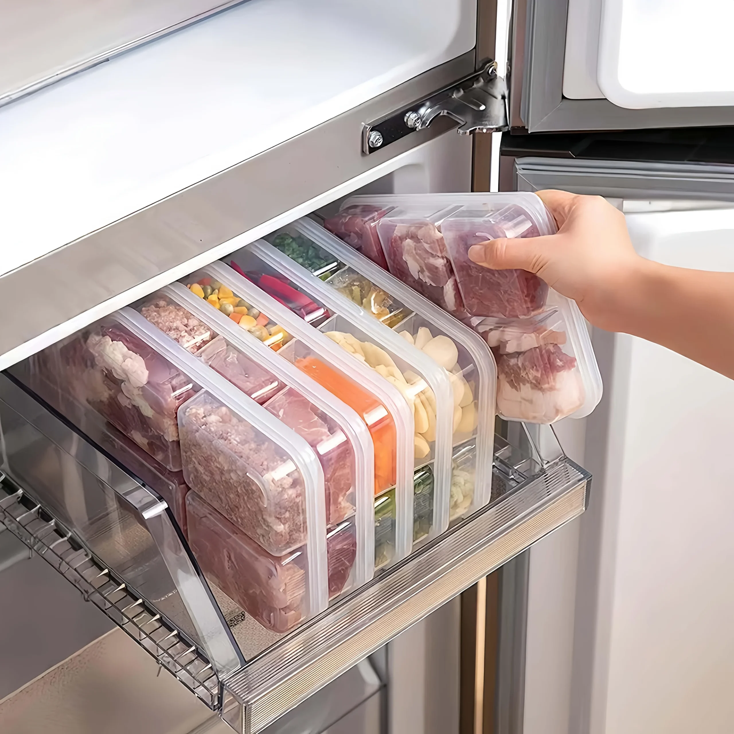 Narrow Compartment Food Storage Containers for The Fridge Designed for Frozen Meats And Suitable for Vegetables And Fruits 6 – Grid