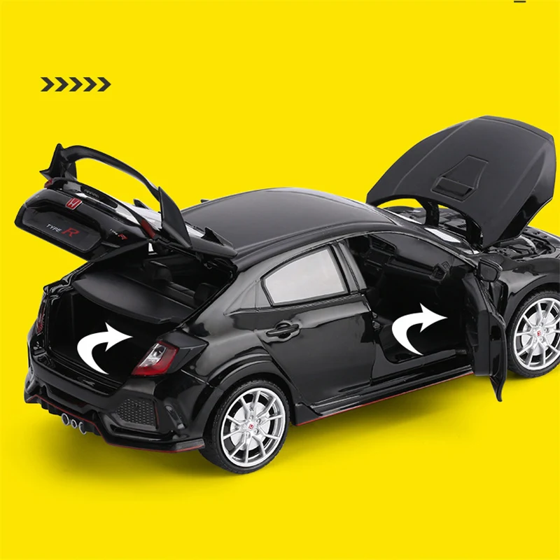 1:24 HONDA CIVIC TYPE R Alloy Sports Car Model Diecast Toy Racing Car Model Sound and Light