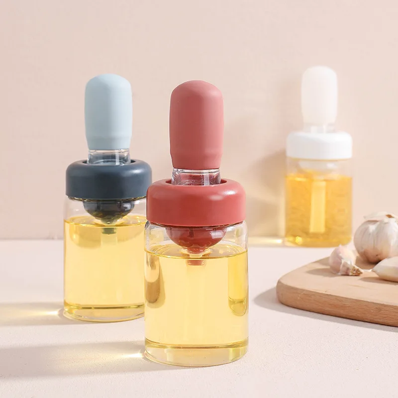 Glass Olive Oil Dispenser Bottle with Brush 2 in 1, Silicone Dropper Measuring Oil Dispenser Container