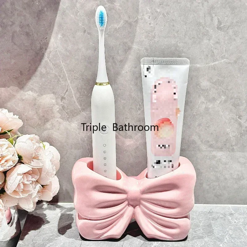 Ceramic Bow Holder Toothbrush Toothpaste Brush Holder