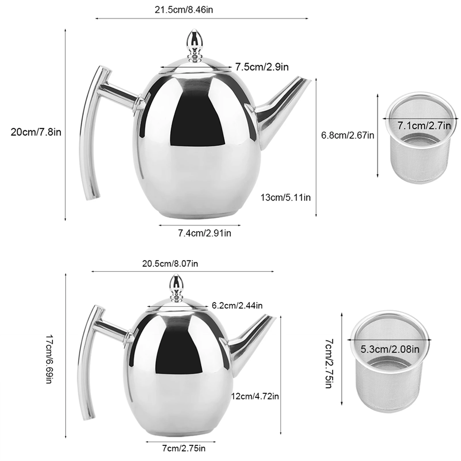 Stainless Steel Kettle Teapot Tea Coffee Water Kettle with Removable Mesh Filter 1000ml/1500ml