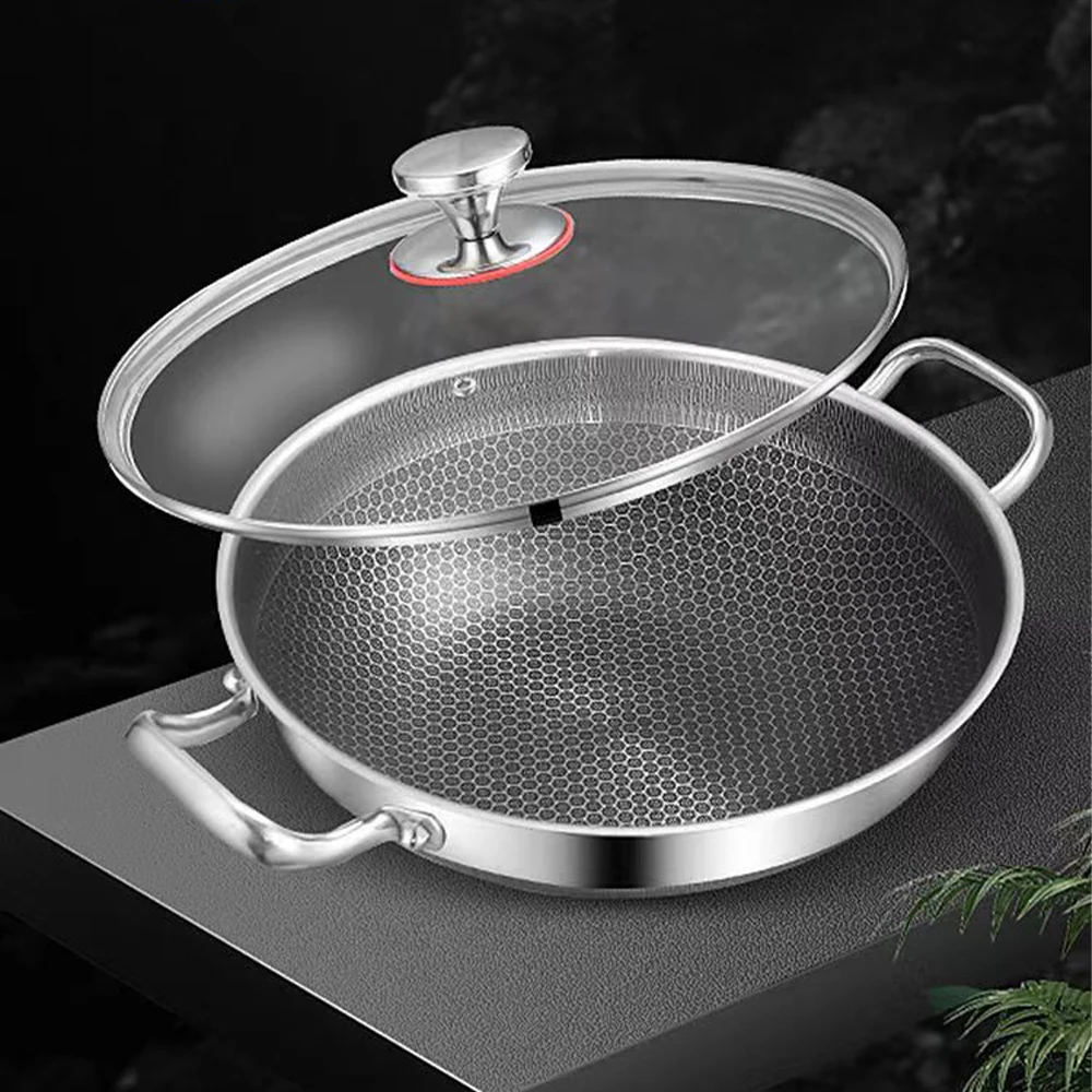 304 Stainless Steel Honeycomb Laser Coated Non-stick Wok with lid Induction Cooker Gas Stove Universal Wok