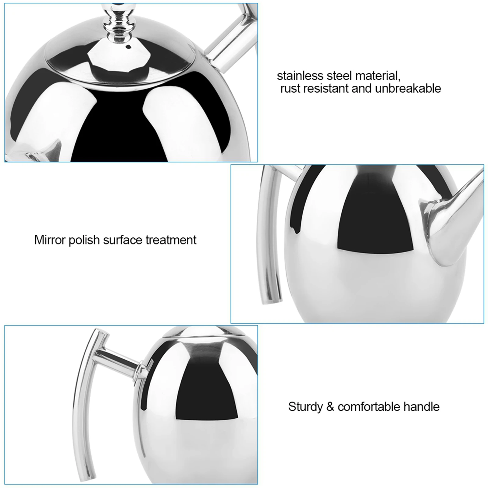 Stainless Steel Kettle Teapot Tea Coffee Water Kettle with Removable Mesh Filter 1000ml/1500ml