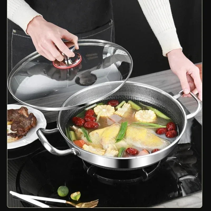 304 Stainless Steel Honeycomb Laser Coated Non-stick Wok with lid Induction Cooker Gas Stove Universal Wok