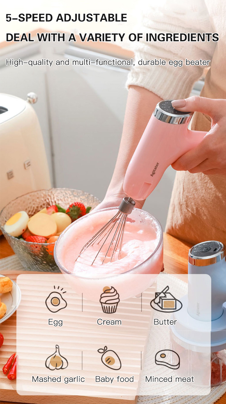 3 in 1 Wireless Electric Egg Beater and Garlic Chopper Wireless 3 Speed Mini Mixer Electric Food Blender Handheld Mixer