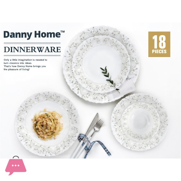 Abstract White Ceramic Dinner Set of 18 Pcs