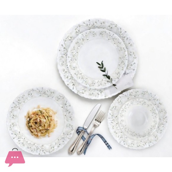 Abstract White Ceramic Dinner Set of 18 Pcs