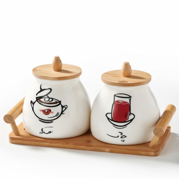Arabic Ceramic Tea Sugar Jar Set with Stand