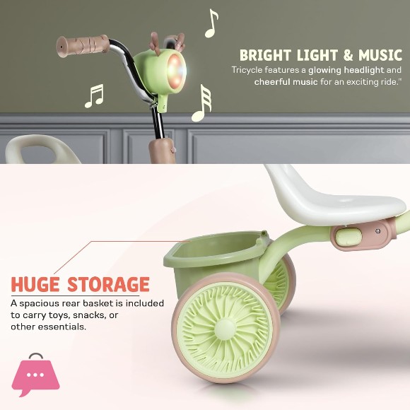 Baby Tricycle for Kids 2-5 Years Foldable Kids Cycle with Light and Music