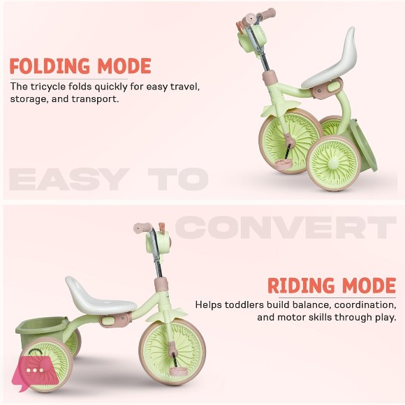 Baby Tricycle for Kids 2-5 Years Foldable Kids Cycle with Light and Music