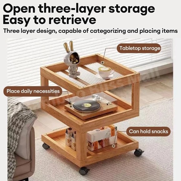 Bamboo Coffee Table With Wheels Side Table Storage Cabinet Small Square Table