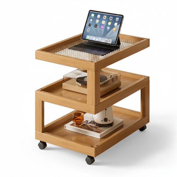Bamboo Coffee Table With Wheels Side Table Storage Cabinet Small Square Table