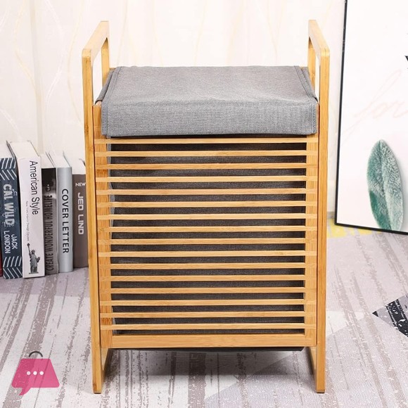 Portable Bamboo Laundry Basket Fabric Rack Storage Basket Bedroom Bathroom