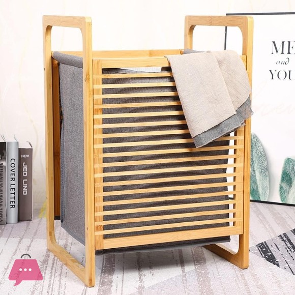 Portable Bamboo Laundry Basket Fabric Rack Storage Basket Bedroom Bathroom