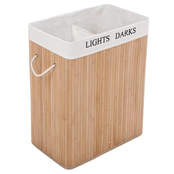 Bamboo Laundry Basket Toy Box Two Compartment for the bathroom
