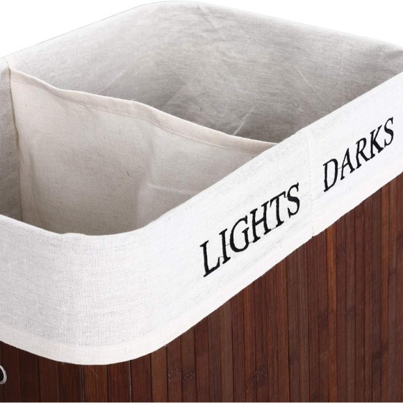 Bamboo Laundry Basket Toy Box Two Compartment for the bathroom