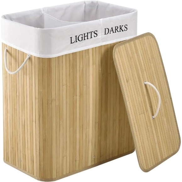 Bamboo Laundry Basket Toy Box Two Compartment for the bathroom