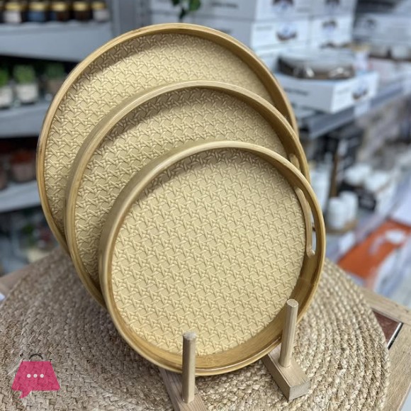 Bamboo Serving Tray with Handles Serving Tray 3-Pieces