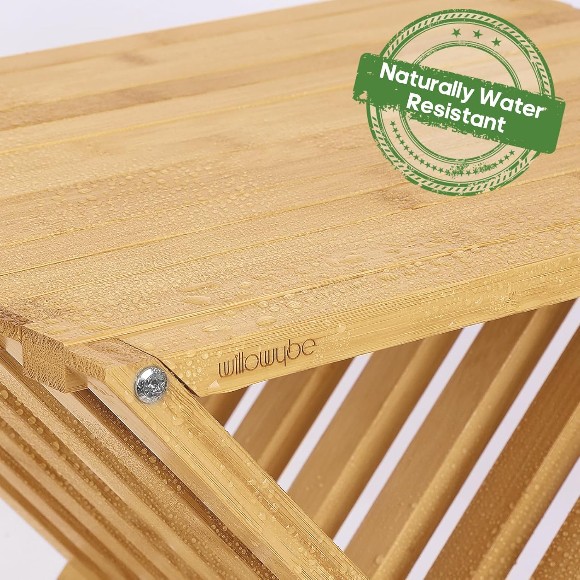 Bamboo Waterproof Folding Stool Multi-Use Seat for Bathroom and Steam Sauna Room