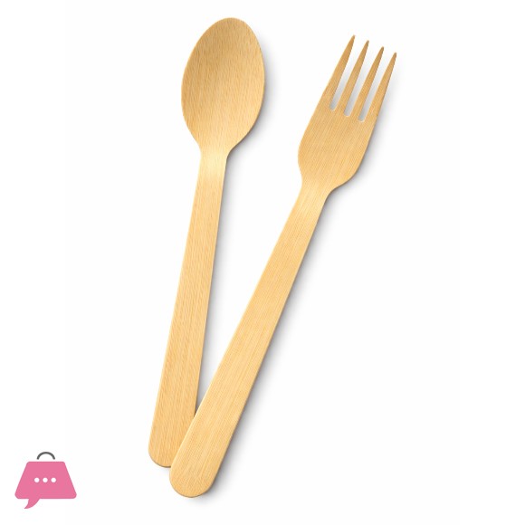 Bamboo Wood Fork & Spoon (100 Pieces)