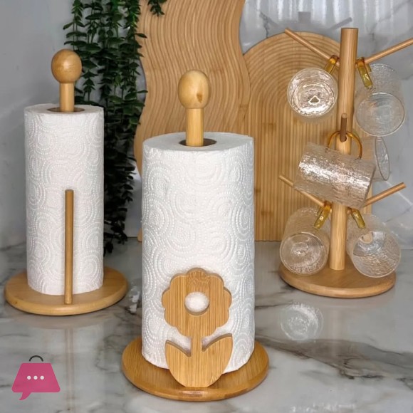 Bamboo Wood Tissue Holder Vertical Roll Pole Paper Towel Holder