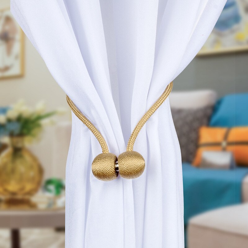 Deluxe Magnetic Curtain Tiebacks with Unique Wooden Balls (1 Pair)