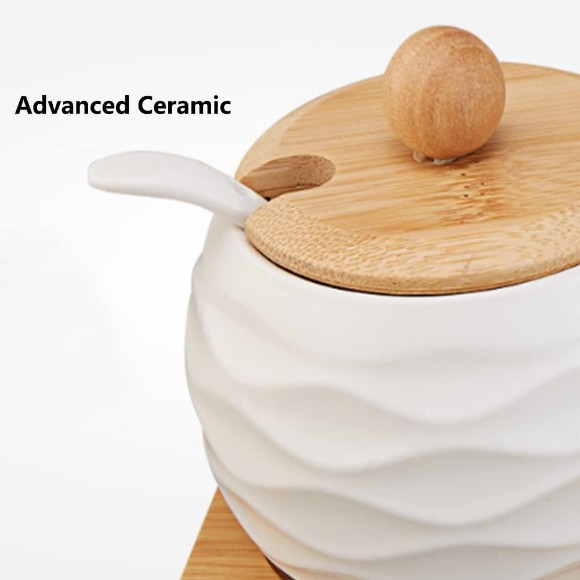 Ceramic Spice Jar with Bamboo Rack 3 Pieces