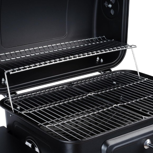 Charcoal BBQ Grill Trolley with Lid, Coals Tray Height Adjustable with thermometer