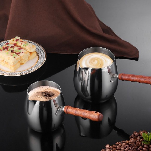 Milk Pot Coffee Kettle with Wooden Handle and Lid