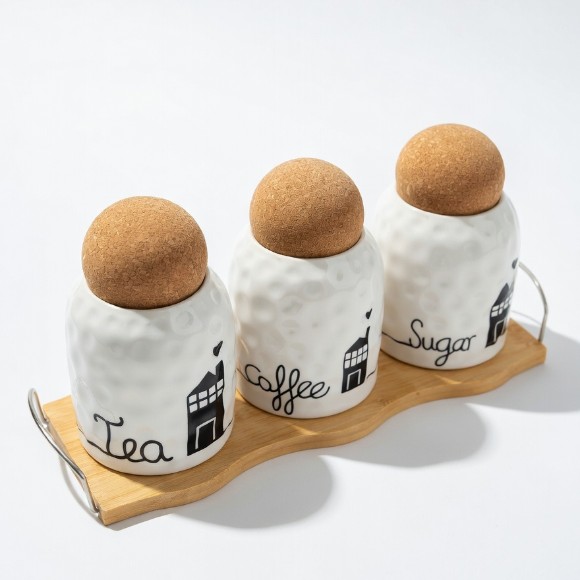 Cork Lid Tea Coffee And Sugar Storage Set Stopper