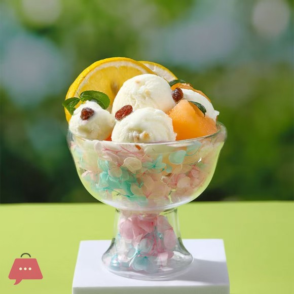 Creative Double Wall Transparent Glass Lotus Cup for Ice Cream 1-pcs