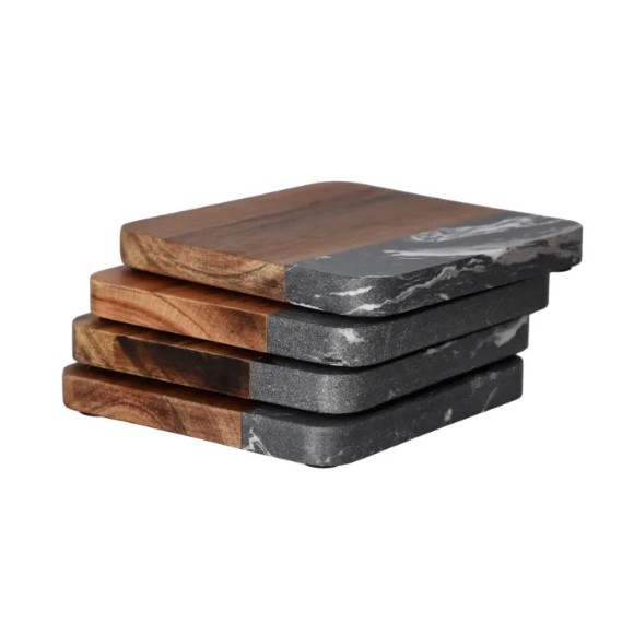 Danny Hoem Marble Wooden Coasters 4Pcs